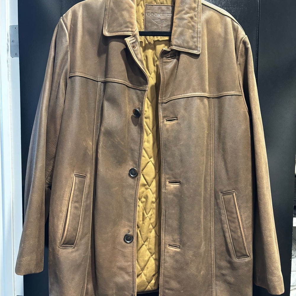 Dockers Men's Tan Leather Trench Coat